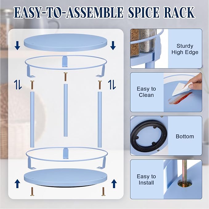 Light Blue Lazy Susan Organizer 2 Tier, Spice Rack Lazy Susan Organizer for Cabinet 10 Inch Rotating Spice Holder for Kitchen Countertop Pantry Dining Table Coffee Bar Storage