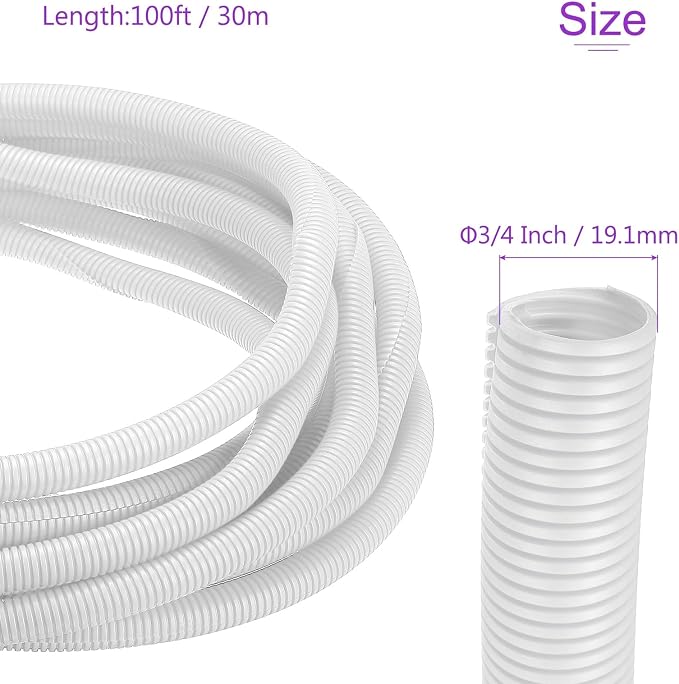 DMiotech 100ft Wire Loom Split Tubing 3/4 Inch(19.1mm) ID, Cord Protectors from Pet Flexible Conduit Cable Management for Office Home Garden, White
