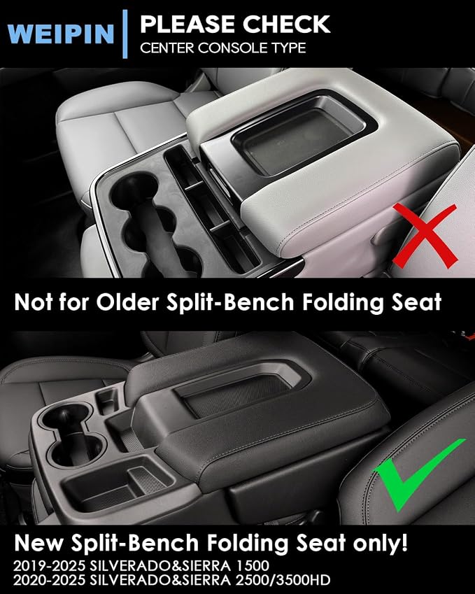 Silverado Sierra Center Console Organizer - Compatible with 2019-2026 Chevy Silverado/GMC Sierra 1500 - 2020-2026 Chevrolet Silverado/ Sierra 2500HD 3500HD - (Split-Bench Folding Seat) - 2 Pack Black