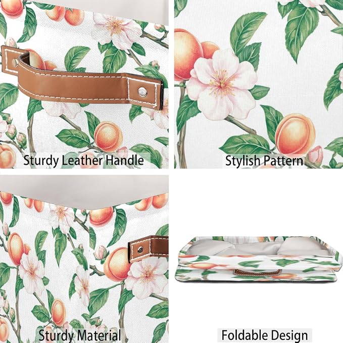 TropicalLife Floral Peach Storage Cube, 13 Inch Fabric Cube Storage Organizer Bin for Shelves Clothes, Decorative Foldable Storage Boxes