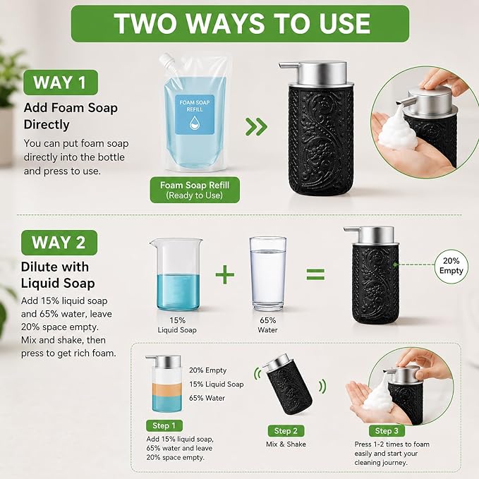 12OZ/350ML Ceramic Foaming Soap Dispenser Empty Hand Soap Dispenser Refillable Lotion Containers with Pump