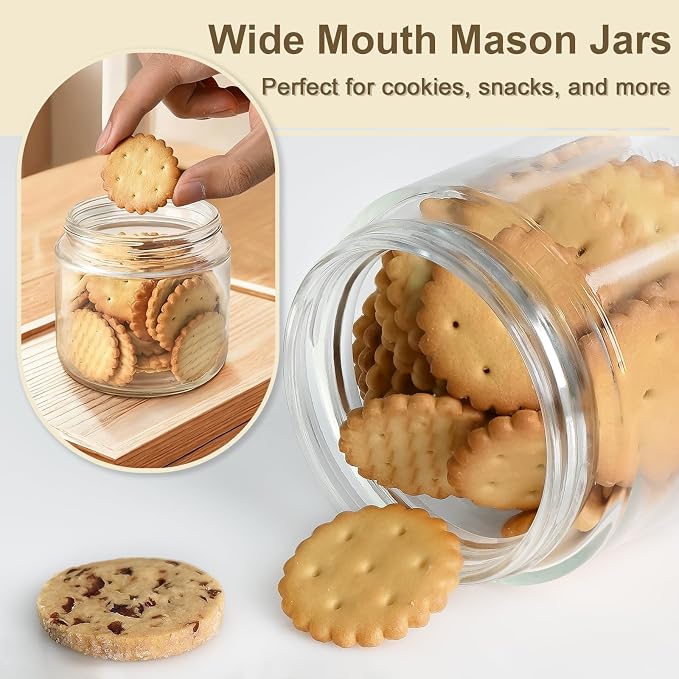 Overnight Oats Containers with Lids, 10oz Wide Mouth Mason Jars with Lids, 6 Pack Glass Jars with Airtight lid for Chia Pudding Yogurt Salad, Meal Prer Oatmeal Jars, Yellow