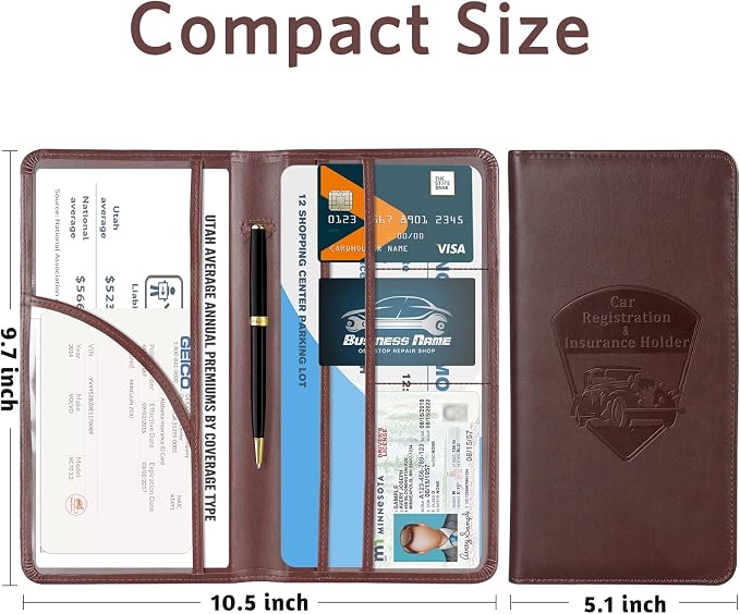 CoBak Premium Faux Leather Car Document Holder with Magnetic Closure and 6 Compartments | Vehicle Glove Box Organizer, Auto Truck Compartment Document Case with Magnetic Closure for Insurance & Driver License