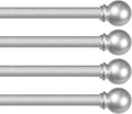 Kenney Chelsea Ball End Window Curtain Rod, Adjustable 28-48 Inch, Brushed Nickel Silver, 4 Pack
