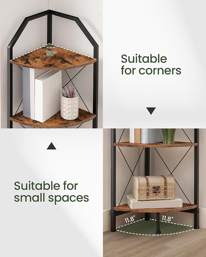 CHOEZON 6-Tier Corner Shelf, Industrial Corner Bookshelf, 71.2" Corner Storage Stand, Plant Stand Display Shelf, Corner Bookcase for Bedroom, Living Room, Home Office, Rustic Brown and Black TCJ11BF