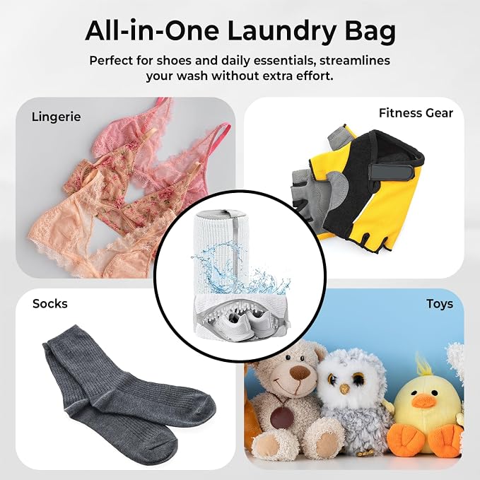 2PCS Shoe Washing Machine Bag with Pair of Shoes Tree and 4 Deodorizer Balls, Durable Zipper Reusable Shoe Washing Bag with 20000+ Fluffy Fiber Lining For 360° Cleaning for Sneakers