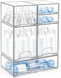 Clear Baby Bottle Organizer, 6-Piece Modular Stackable Acrylic Bins Set | BPA-Free Heavy-Duty Acrylic; Fits Breast Pump Parts, Nipples & Pacifiers; Space-Saving Nursery Cabinet & Drawer Organizer