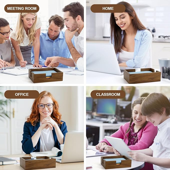 Buqoo 4x6 Walnut Wood Notepad Holder Sticky Notes Memo Pad Dispenser | Large walnut wood notepad holder with U-shaped opening, fits 4x6 sticky notes and keeps desk organized with natural style.