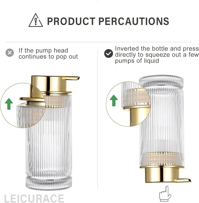 Glass Foam Soap Dispenser, Refillable Faming Dispenser with Gold Pump, Foam Hand Soap Dispenser for Bathroom Kitchen, Modern Home Bathroom Kitchen Decor （Foam Type/Gold）