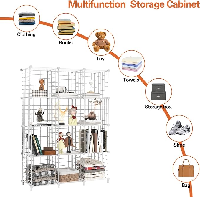 AWTATOS Wire 12 Cube Storage Organizer, Closet Storage Shelves Stackable | Metal Cube Storage Bookshelf, DIY Portable Closet Clothes Organizer, Wire Shelving for Bedroom, Home, Office White