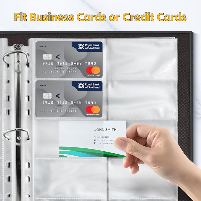BYSTER 90 Pack 1800 Pockets Business Card Sleeves Binder Sheets, Ultra-Clear Business Card Pages for 2/3/4 Ring Binder, Double Sided 10 Pocket Credit Card Pages