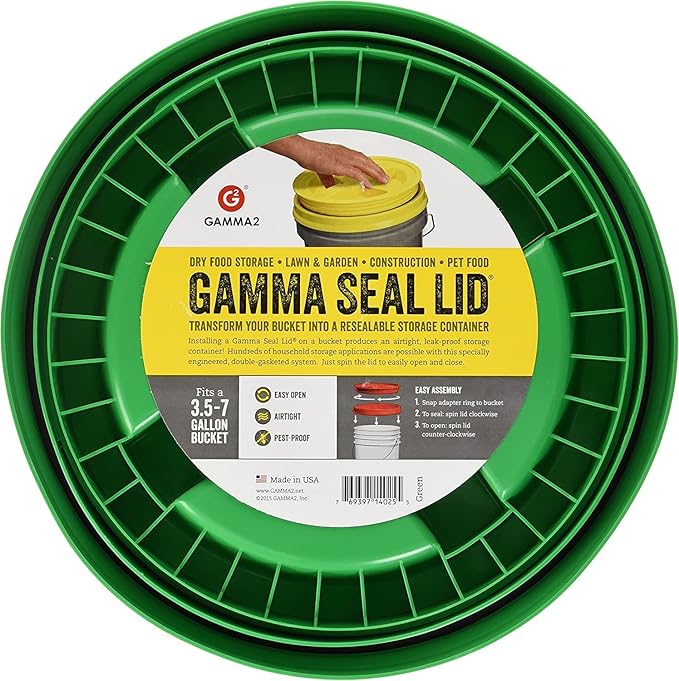 GAMMA2 Gamma Seal Lid - Pet Food Storage Container Lids - Fits 3.5, 5, 6, & 7 Gallon Buckets, Green, Made in USA (Pack of 12)
