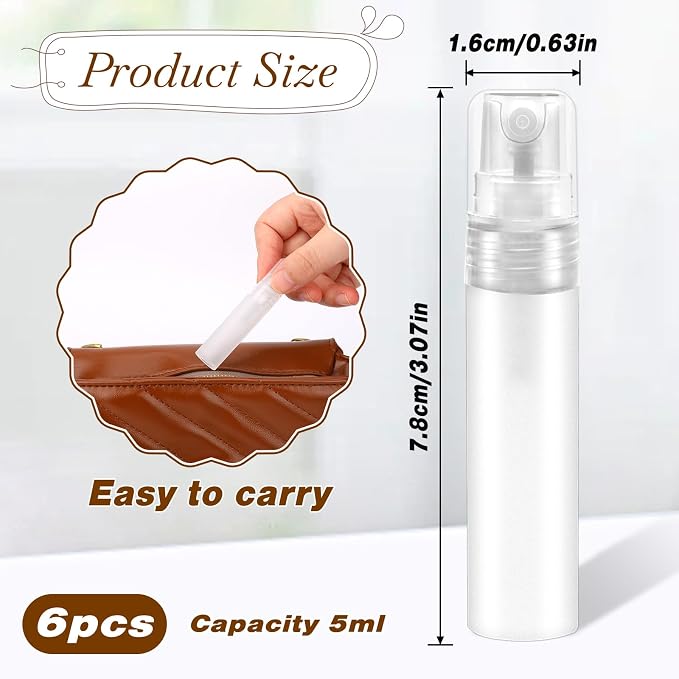 6 Pcs 5ml Mini Spray Bottle, Plastic Portable Travel Bottle, Refillable Perfume Sample Bottles, Clear Plastic Spray Bottles Empty, Travel Size SprayBottle for Perfume Essential Pocket EDC, Clear