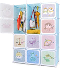 INFANS Children Wardrobe, Kid Closet Portable Baby Dresser Cute for Kids Bedroom Nursery Armoire with Doors 12 Cube 2 Hanging Sections, Kid Clothes Storage Organizer (Pink, 12 Cubes)