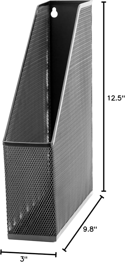 U Brands Mesh Steel Magazine File Holder, 12.5" x 9.8" x 3", Black, Desk Organizer for Magazines, Documents, Files and Folders, Modern Office Accessory, 3" D x 9.8" W x 12.5" H