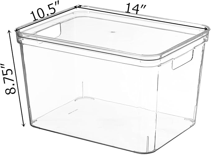 Basicwise Clear Storage Container with Lid For Kitchen Pantry Cabinet & Fridge Storage For Organizing Snacks Produce Supplies Or Essentials Durable Bin For Home Dorm Apartment Or Office Use, Large