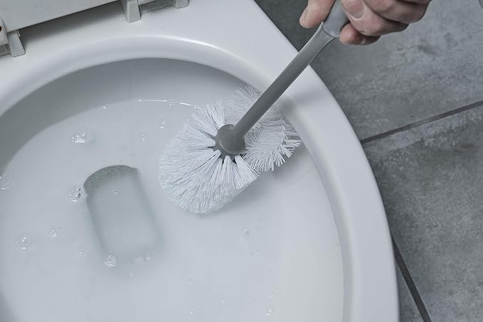 Superio Toilet Bowl Brush and Holder with Under Rim Cleaner for Bathroom, Toilet Brush and Caddy with Non Scratch Bristles and Under Rim Lip Brush, Grey (2 Pack)