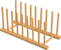 HBlife Heighten and Widen Bamboo Dish Drying Rack Plate Pot Lid Organizer | Plate Bowl Cup Book Pot Lid Cutting Board Stand, Drainer Storage Holder Organizer, For Kitchen Cabinet, 8 Slots