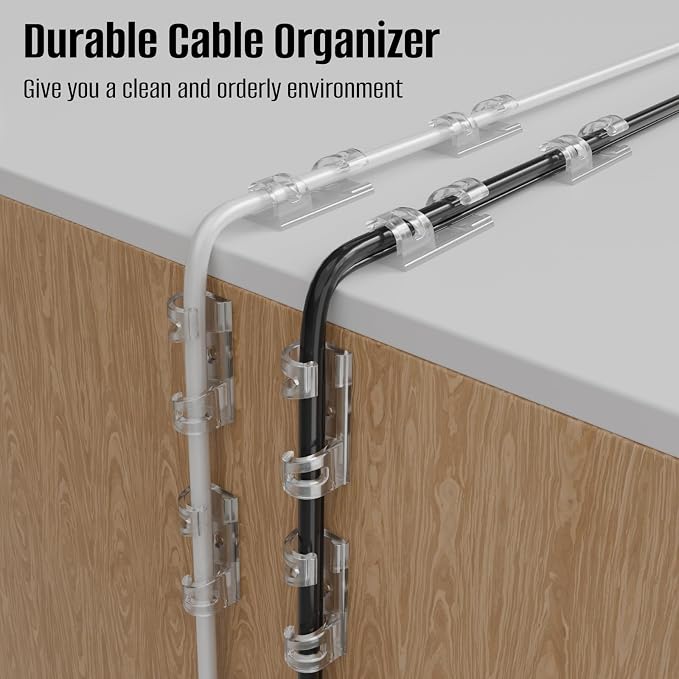 50 Pcs Self Adhesive Cable Clips,Upgraded Cable Management with Screw Hole,Strong Cord Organizer for Under Desk,Car,TV PC,Christmas Light Indoor/Outdoor-M