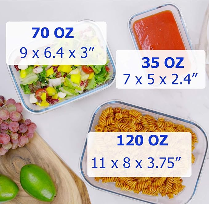 AGTRADE X-LARGE Glass Food Storage Containers with Lids Baking Dish Set Glass Storage Containers with Locking Lid Set 3-120 oz/70 oz/35 oz - Large Meal Prep Storing Serving Food Leakproof Ovensafe