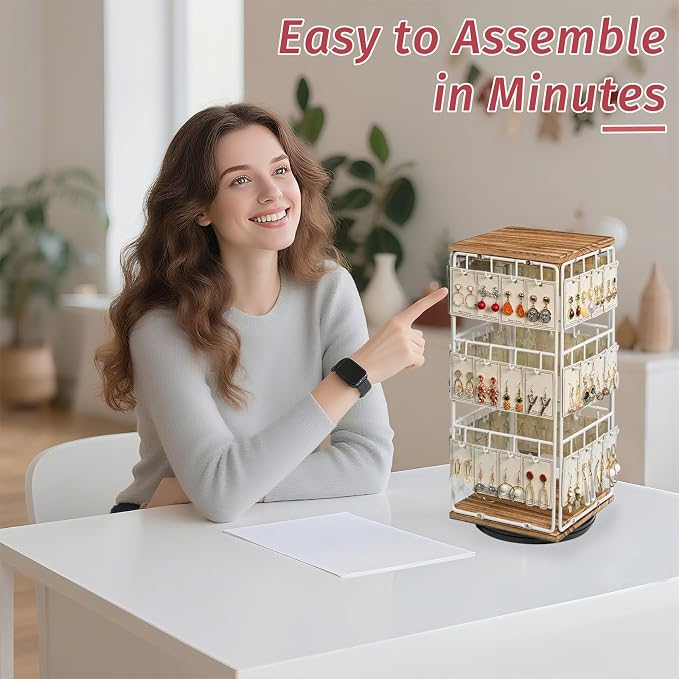 360 Rotating Earring Display Stands for Selling, Earring Rack Display Holder Stand, Jewelry Display for Vendors Selling Earring Cards, Necklaces, Bracelets, Hair Accessories (48 Hooks)