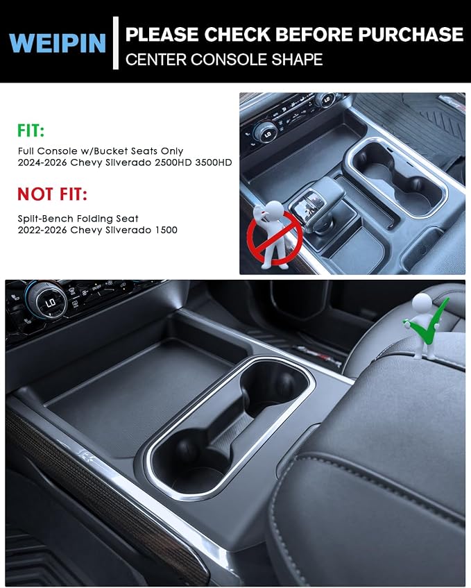 Center Console Armrest Cup Holder Insert for 24-26 Silverado Sierra | 2 piece sets, Console Bucket Seats