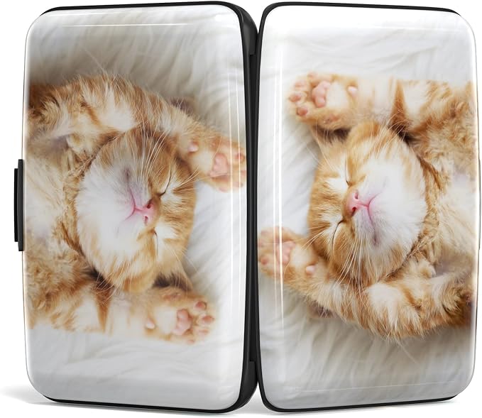 Credit Card Holder Wallet, Small RFID Metal Wallet Credit Cards Holder Pocket Business Card ID Case for Women Men, Cute Cat