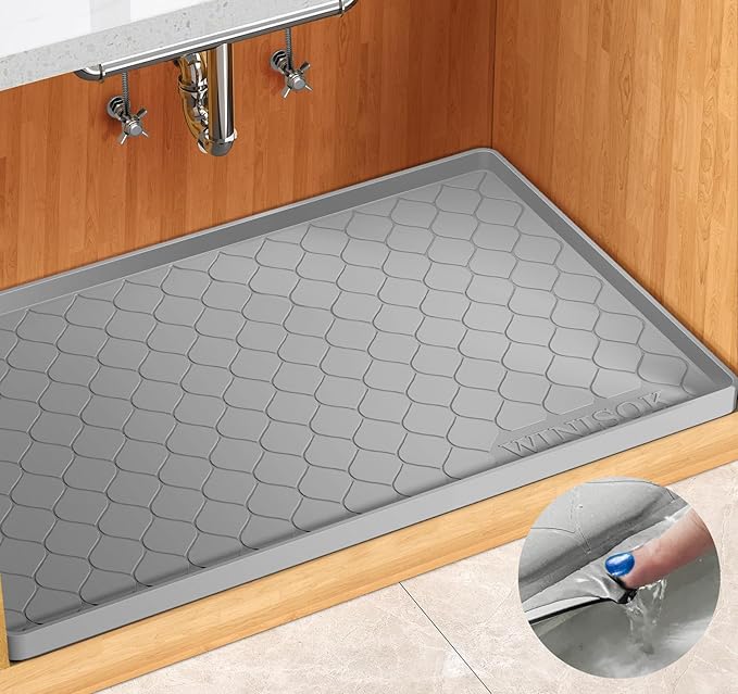 Winisok Silicone Under Sink Mat 19" x 19", kitchen Essentials and Gadgets, Shelf liner and Cabinet Protector, Home Organizers and Storage, Waterproof Bathroom Tray