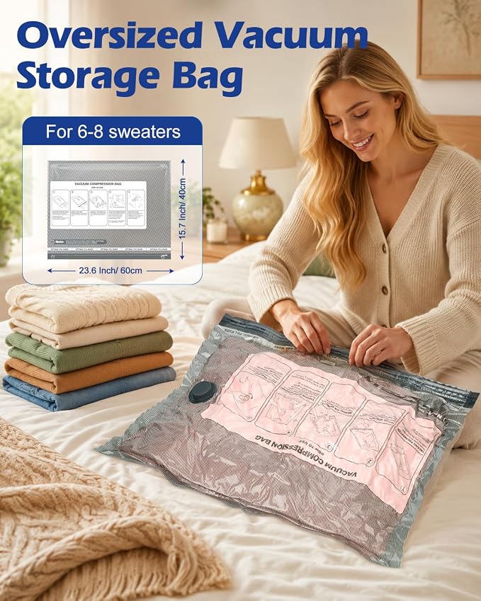 Fantictas Vacuum Seal Bags for Clothing with Rechargeable Air Pump, 12 Pack | Portable Space Saver Bags, Compression Bags for Clothing, Bedding, Seasonal Storage & Packing Bags for Moving, Small