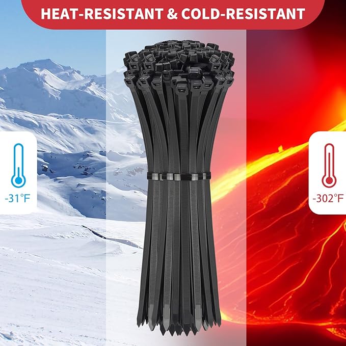 Zip Ties Heavy Duty, BethTie 500 Pack (12Inch) Black Cable Ties, Self-Locking Plastic Wire Ties with 220lb Tensile Strength, Black Nylon Zip Ties for Indoor