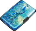 Coco Rossi Credit Card Holder RFID Aluminum Small Mini Wallet Women | Metal Wallet, Business Cards Holder, ID Case, Slim Sleeves, Womens Girls Gift, Carry Proof Wallets for Travel, Peacock