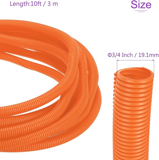 DMiotech 10ft Wire Loom Split Tubing 3/4 Inch(19.1mm) ID, Cord Protectors from Pet Flexible Conduit Cable Management for Office Home Garden, Orange