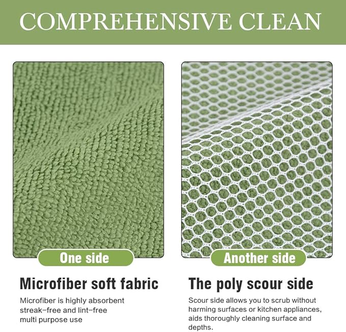 SINLAND Microfiber Dish Cloth Towels with Poly Scour Side Best Kitchen Cleaning Cloths Rags 12"x12" 5 Pack 5 Color Assorted (Pink+Blue+White+Yellow+Green)