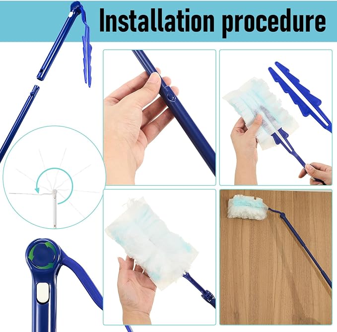 Colingmill 8 Pcs 3 ft Replacement Handles Compatible with Duster Refills, Long Extended Handle Only, Adjustable Length for Ceiling Fans, Blinds, Shelves, Windows, Foldable & Extendable (Blue)