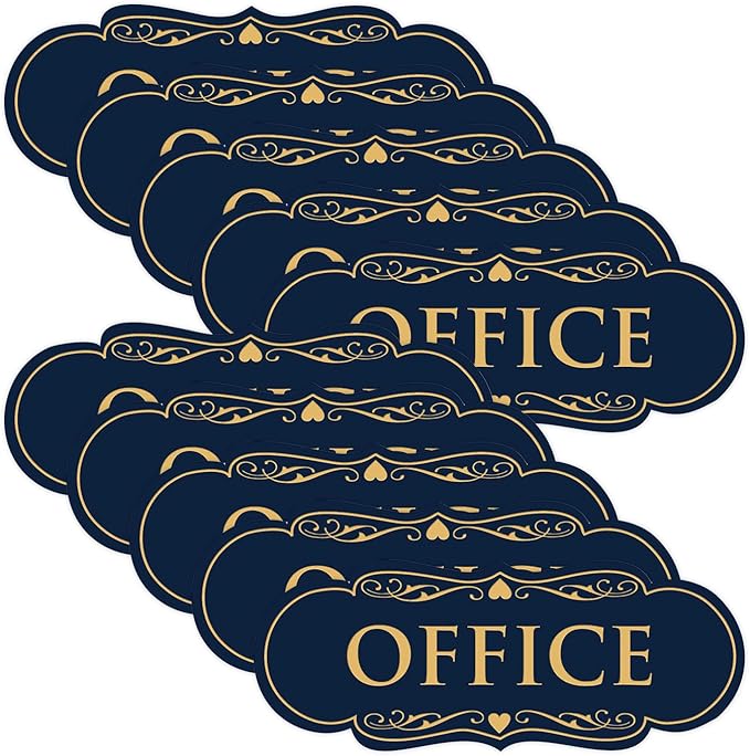 All Quality Designer Office Sign | Easy Installation - Blue/Gold - Small (10 Pack)