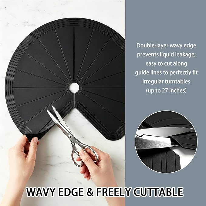 2 PCS Lazy Susan Shelf Liner,Silicone Waterproof Shelf Cabinet Liner,Non Slip Heat Resistant Lazy Susan Liners for Kitchen Cabinet (Black,27 Inch)