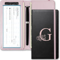 Letter Checkbook Cover, RFID Blocking Checkbook, Duplicate Checks with Pen Holder, Cards Slots, Multi-Functional Checkbook Holder for Personal and Business Checks