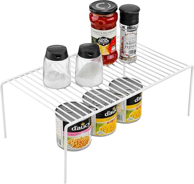 iPEGTOP Set of 2 Kitchen Cabinet Shelf Organizer, Medium (13 x 9.4 Inch) Bathroom Cabinet Organization Wire Shelf Rack, Rustproof Storage Space Saver Shelves for Countertops Pantries Utensils -White
