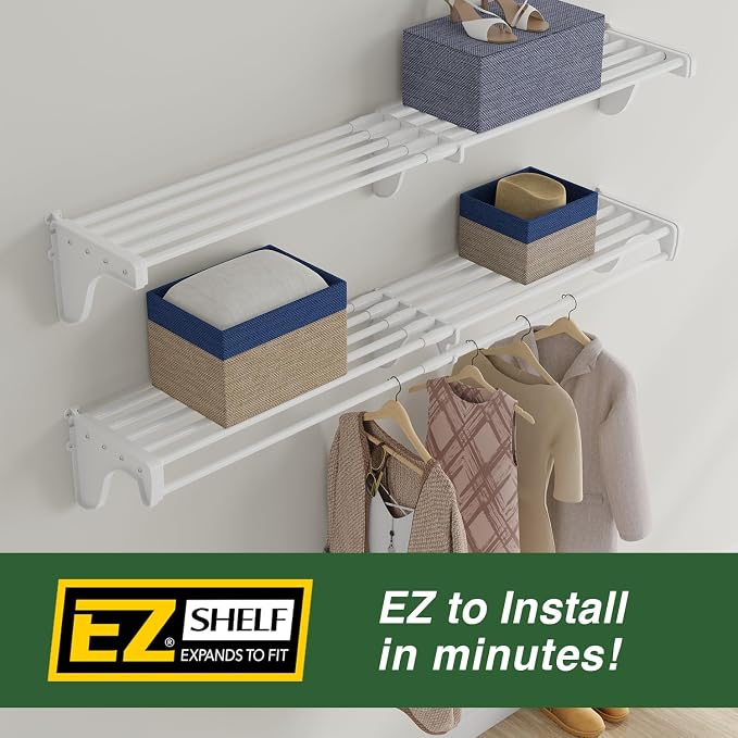 EZ Shelf Expandable Shelf (No Rod) - Mounts to Backwall (White, 65.3" - 120")