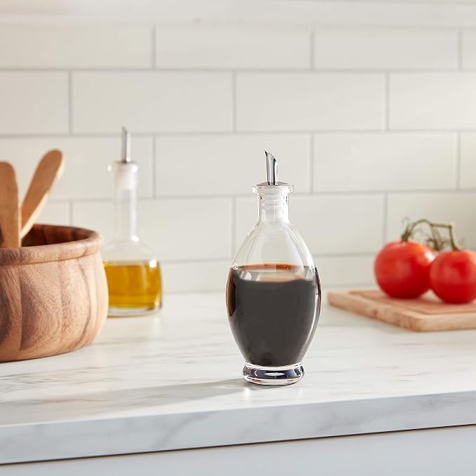 Fox Run Olive Oil and Vinegar Drizzler Bottle, Oval, Glass, 7.75" x 3.25"