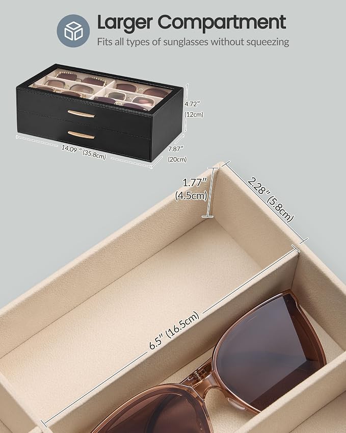 Lolalet Enlarged Sunglasses Organizer for women | Multi Eyewear Storage Box, Eye Glasses Case Display Holder with Clear Lid for Eyeglass Collection