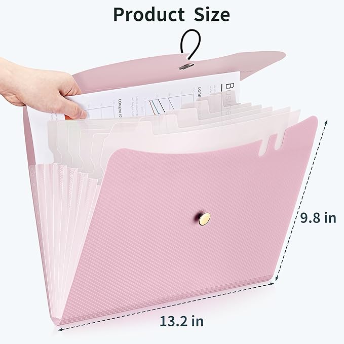 JARLINK 7 Pockets Expanding File Folder, A4 Accordion folders, Pupple&Pink | Accordion File Folders with 12 Labels, Portable Document Organizer for Home, College, School, and Office Supplies