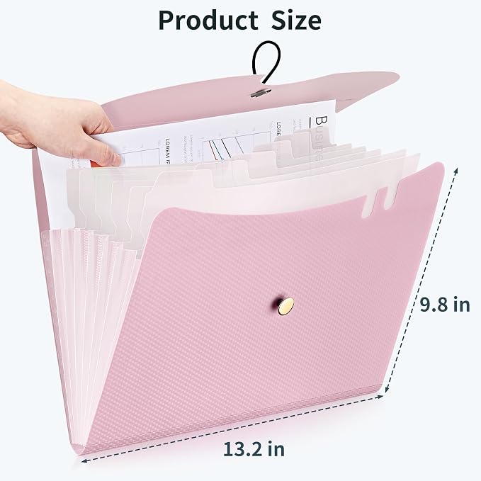JARLINK 7 Pockets Expanding File Folder, A4 Accordion folders, Pink & Green | Accordion File Folders with 12 Labels, Portable Document Organizer for Home, College, School, and Office Supplies