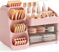 Booklov Large Makeup Organizer for Vanity Countertop, Pink | Clear Acrylic Cosmetic Display Case, Beauty Brush Holder for Bathroom Counter, Make Up Skincare Lipsticks Storage