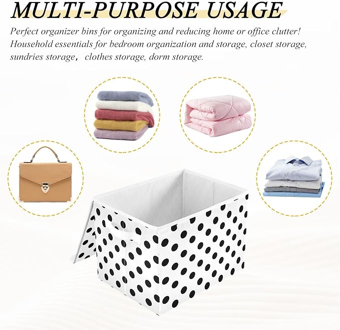 ALAZA Polka Dots Black White Storage Bins Organizer Box Baskets Lidded Clothes for Shelves Closet Collapsible Stackable Storage Cubes Handles