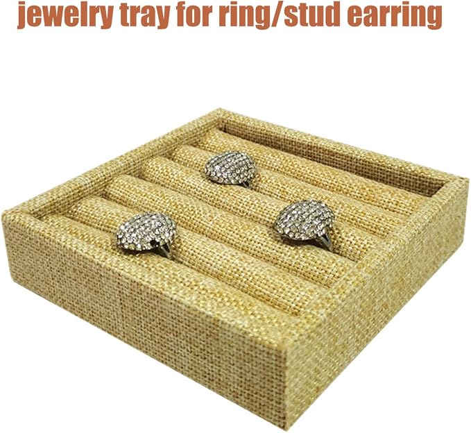SCIKHETF Velvet Ring Earrings Studs organizer Tray Small Ring Insert Display Tray 5 Slots Stackable (Linen)