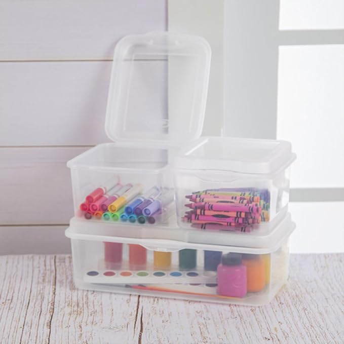 Sterilite 18-Pack FlipTop Stackable Rectangular Storage Bin with Hinging Lid, Clear | Bin with Hinged Lid, Stackable Multipurpose Organizer for Art & Craft Supplies, Accessories, Photos & CDs, Home or Office Use