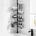 Shower Caddy Organizer Tension Pole, Rustproof 6-Pack Corner Shelf with 30-120 Inch Adjustable Shower Rack for Inside Shower, Extra Towel Bar & Soap Dish for Bathroom Organizers and Storage, Black