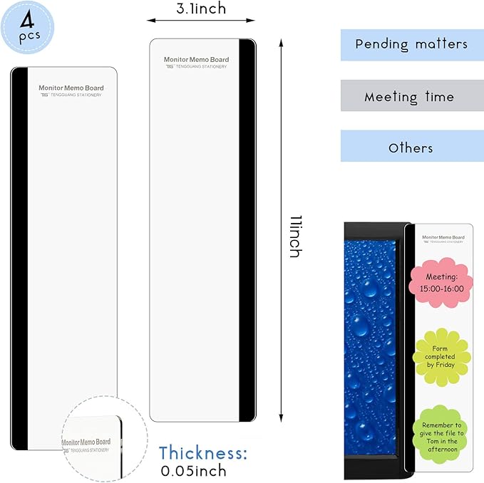 Zonon 4 Pieces Monitor Memo Board, Memo Boards for Computers Transparent Acrylic Monitor Side Panel Office Desk Accessories Desktop Computer Sticky Note Holder for Office Home Work Desk