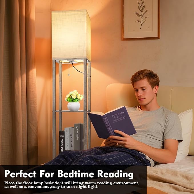 RUNTOP Floor Lamp with Shelves, Shelf Lamp with 3 Color Temperature LED Bulb,Lamps for Living Room, Standing Lamp Modern Tall Standing Light Display Shelf Floor Lamps for Bedroom, Office Home Decor